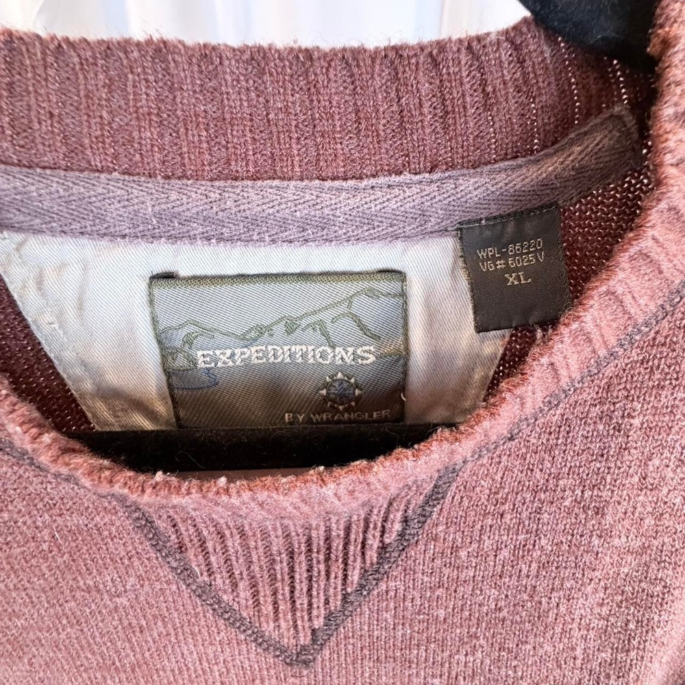 Expeditions by Wrangler Mens XL Burgundy Crewneck Sweater Contrast Stitching - Picture 3 of 3